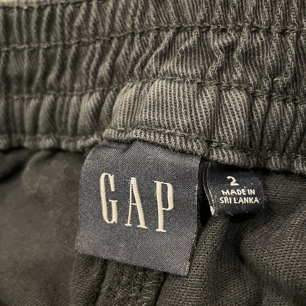 Gap Carpenter Pants Womens 2 Black Utility Work Elastic Waist High Rise Straight - Picture 2 of 14
